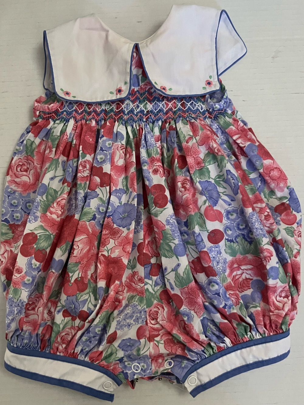 Lord and Taylor  Floral Baby Romper in White with Red, Purple and Blue Flower